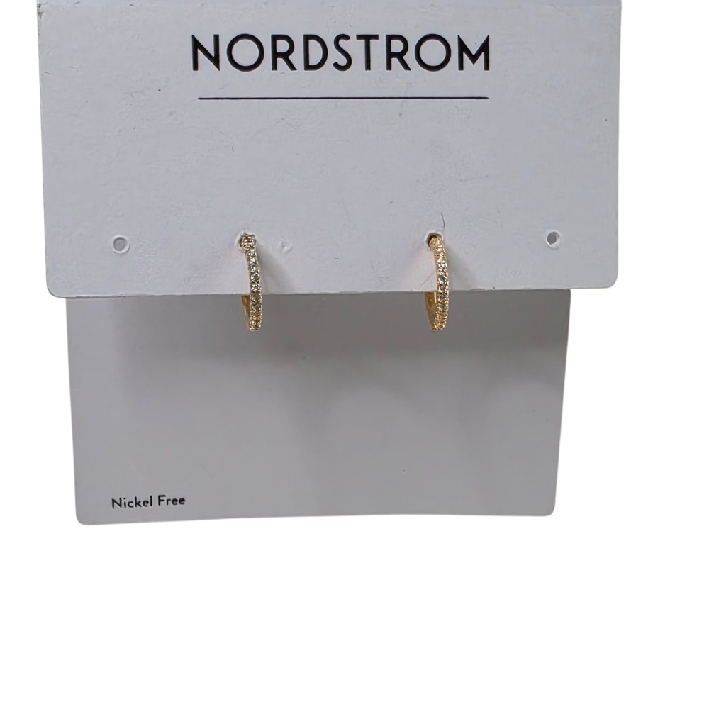 Nordstrom Gold Tone Hoop Earrings with Pave Crystals‎ Nickel Free